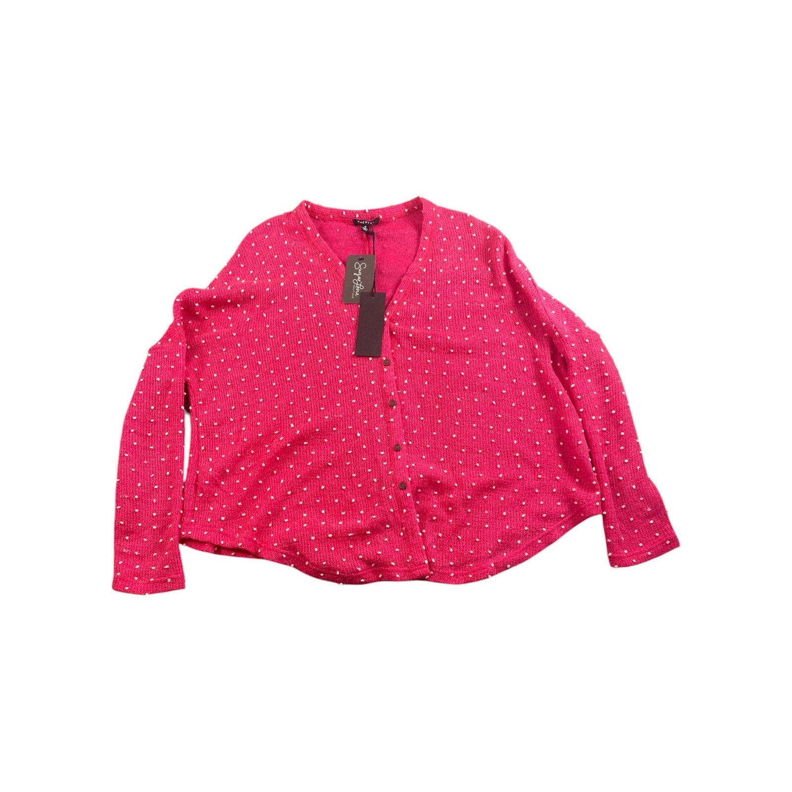 Sugar Lane Boutique Pink White Polka Dot Button Upcardigan Sweater Top Women's M